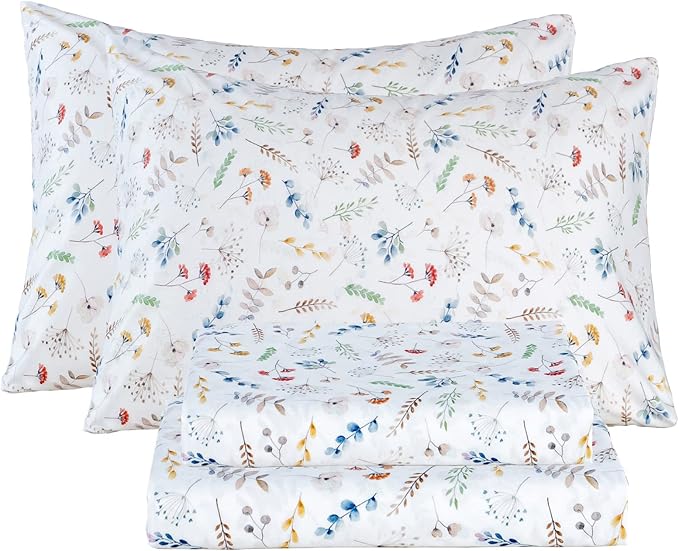 Bedlifes Queen Sheet Set Ultra Soft, Breathable, Silky Flower Deep Pocket 100% Microfiber Bedding, 4 Piece Queen Size White Floral