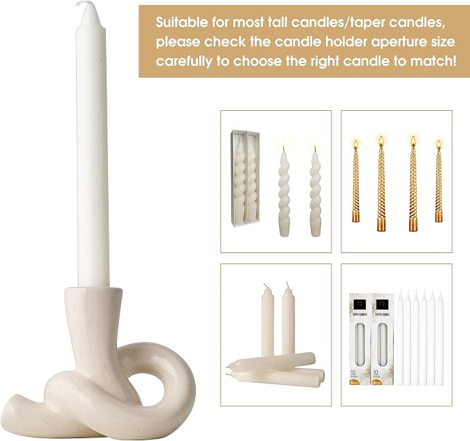 2 Pcs Pretty Ceramic Candle Holder, Modern Abstract Art Candlestick Holder Set, Table Centerpiece Taper Candle Holders Decorations for Home Decor Wedding, Dinning, Party, Mantel, TV Stand, and Kitchen