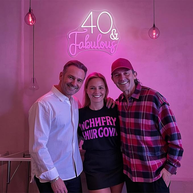 40&Fabulous LED Neon Light Sign forty Years Old Birthday Party Wall Decor Sign Gifts Bedroom Sign for Women Men Backdrop Happy 40th Birthday Party Favor