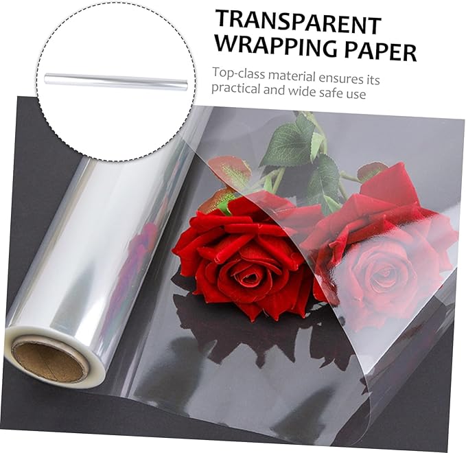 DEARMAMY Transparent Cellophane Wrap Roll Clear Flower Wrapping for Bouquets and Basket Packaging Moisture-resistant Craft Supply for and Party Presentation
