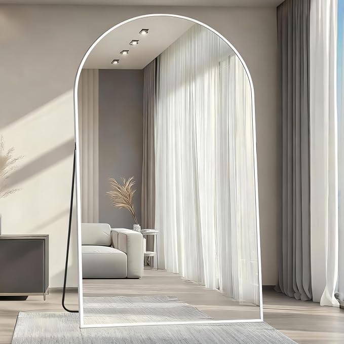 Dewfig Arched Full Length Mirror, 81"x41" Large Floor Mirror with Stand, Oversized Full Body Mirrors for Leaning or Hanging, Wall Mounted Mirrors for Bedroom, Living Room,Dressing Room, White