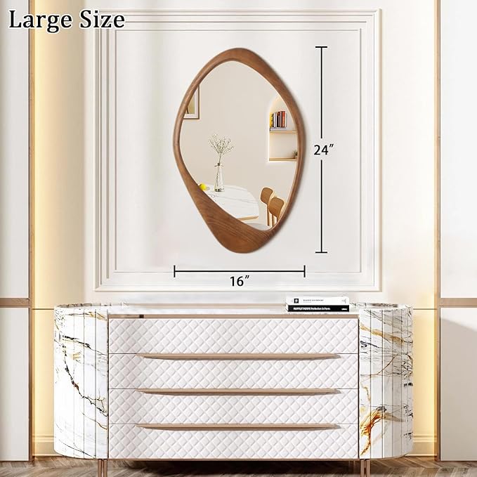 AAZZKANG Asymmetrical Wall Mirror Large 24"x16" Retro Irregular Vanity Mirrors Decorative for Bathroom Bedroom Living Room Hallway Brown