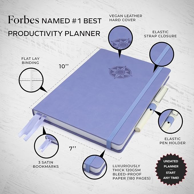 Smart Planner Pro – Undated Daily Planner – Medium B5 – Achieve Goals & Increase Productivity with Weekly, Monthly, Work Sections - Organizer Planner with Back Pocket, 3 Satin Bookmarks & Pen Holder
