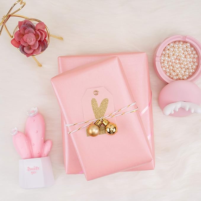 RUSPEPA Pink Gift Wrapping Paper - Solid Color Pearly Shiny Silk Paper for Mother's Day, Valentine's Day, Wedding, Birthday, Baby Shower Girls, Bridal Shower, Anniversary, Easter - 17 Inch X 32.8 Feet