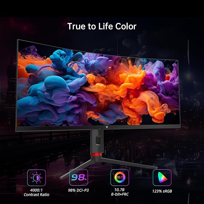 KTC 34'' Curved Ultrawide Gaming Monitor, 21:9, 3440x1440p 165Hz 1ms, 1500R Curved Monitor, Freesync G-sync, Picture by Picture,PIP, Height/Tilt/Swivel/Pivot