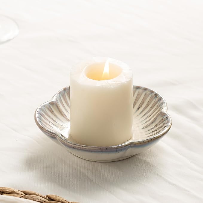 BEUNAIZER Ceramic Pillar Candle Holder Plates, Decorative Candlestick Holder, Tea Light Incense Santo Palo Holders, for Dinning, Party, Wedding, Birthday, Anniversary, 1pack (Vintage White)