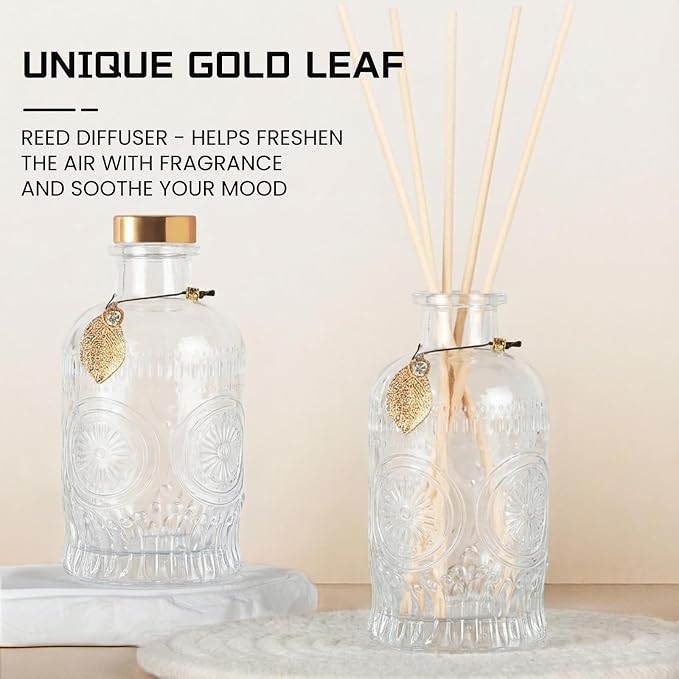 Glass Reed Diffusers Bottles for Home, Diffuser Bottles with 40PCS Reed Diffuser Sticks, Glass Bottle with Lids Apothecary Jar Flower Bud Vases, Set of 6