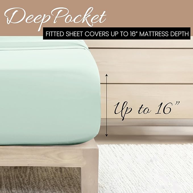 Linen Market Brushed Microfiber King Sheet Set 4 Piece – Oeko-TEX Certified Ultra Soft & Wrinkle-Free - 16" Deep Pocket Sheets - Easy Care King Size - Mint