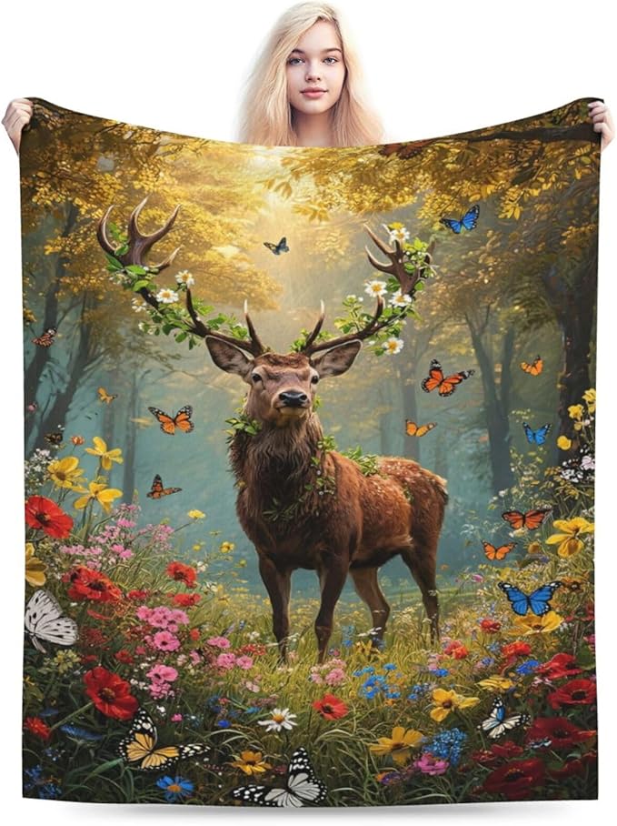 Forest Deer Blanket Hunting Elk Throw Blanket Wildlife Soft Cozy Fleece Fuzzy Stuffed Plush Flannel Gifts for Girls Women Boys Kids Adults 50"X60"