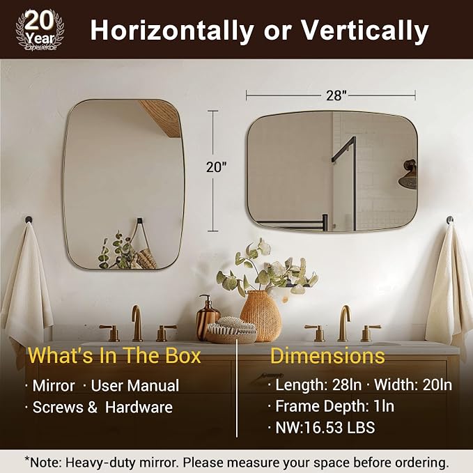 ANDY STAR Oval Mirrors for Bathroom, 20x28 Gold Bathroom Vanity Mirror with Metal Frame, Brass Oblong Mirror for Over Sink, Modern Anti Rust Wall Mounted