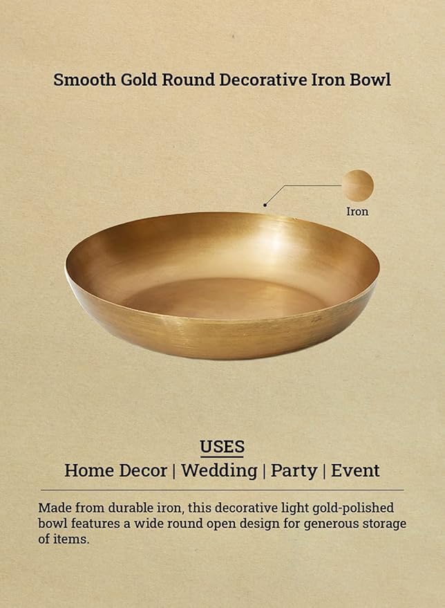 Serene Spaces Living Vintage Gold Decorative Iron Bowl, Table Centerpiece, Fruit Bowl, Floating Candle-Holder, Flower Bowl Vase, Potpourri, Catchall, Dining Table (Small - Pack of 1)