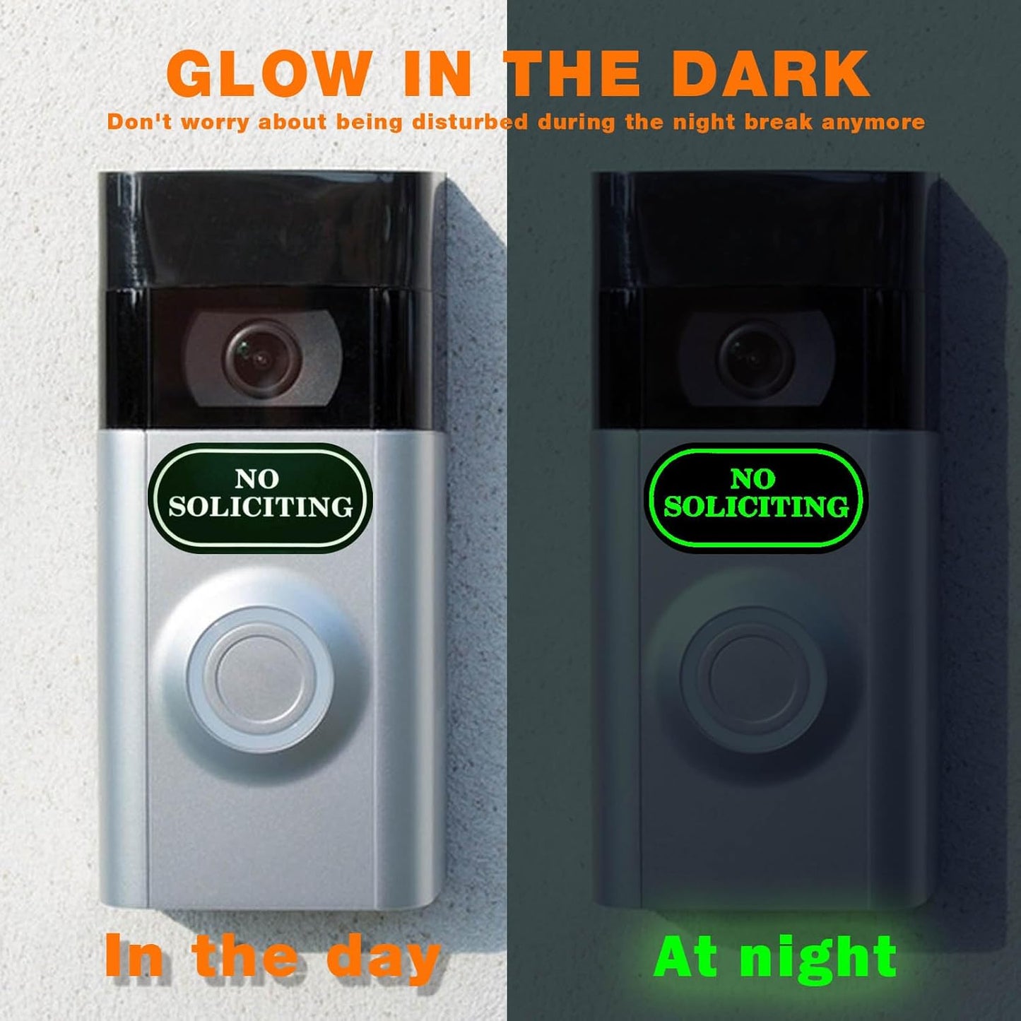 Skiennix No Soliciting Sign - Glow in the Dark Stickers | 6 Pcs Tiny Size for Door, Wall, Window