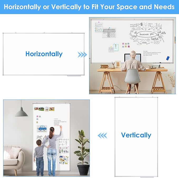 Large Dry Erase Board 96 x 48 Inch, maxtek Magnetic White Board Dry Erase for Wall 8' x 4' Wall-Mounted Aluminum Frame Presentation Marker Board with a Long Pen Tray for Classroom, Office & Home