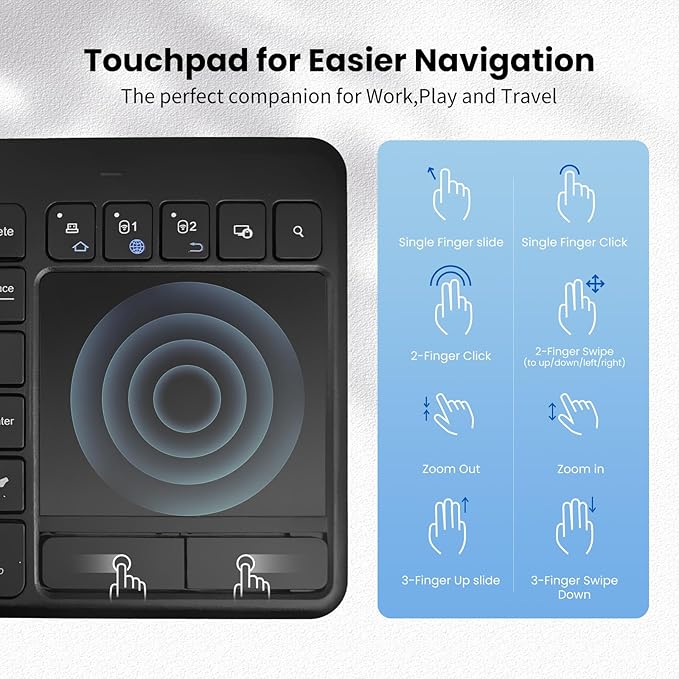 INFINMIND Wireless Bluetooth TouchPad Keyboard with Multi-Device Keyboard for Windows,Laptop,Tablet,Windows,Android,Chrome OS
