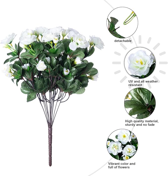 Ivydale Artificial Fake White Flowers Plants for Outdoor Outside Winter Christmas, Faux Silk Camellia UV Resistant Realistic for Front Door Porch Patio Balcony Garden Yard Decor, 3 Large Bundles