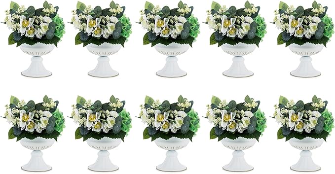 Nuptio White Vases for Centerpieces Wedding - 10 Pcs 6.5in Height Metal Urn Planter Elegant Wedding Centerpieces for Tables - Trumpet Vase for Weddings Party Decoration Centerpiece Table Decorations