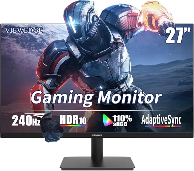 Viewedge 27 inch Gaming Monitor 240 Hz 1ms FHD 1920x1080 Computer Monitor, 110% sRGB HDR10 HDMI x 2 & DP x 2 Port, Built-in Speakers, Support Freesync and Wall Mount
