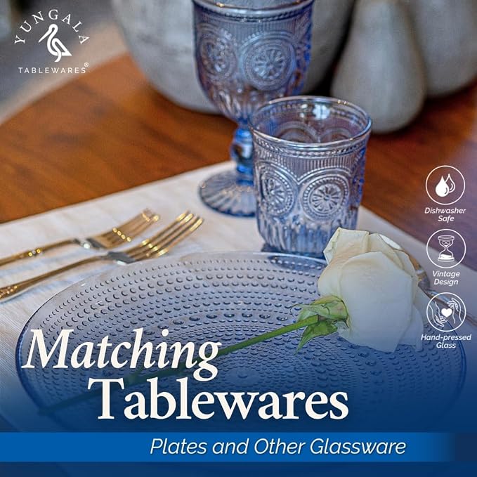 Blue Glassware set of 6 small dishwasher safe colored glasses, Blue glass cups, matching highball and wine glasses available
