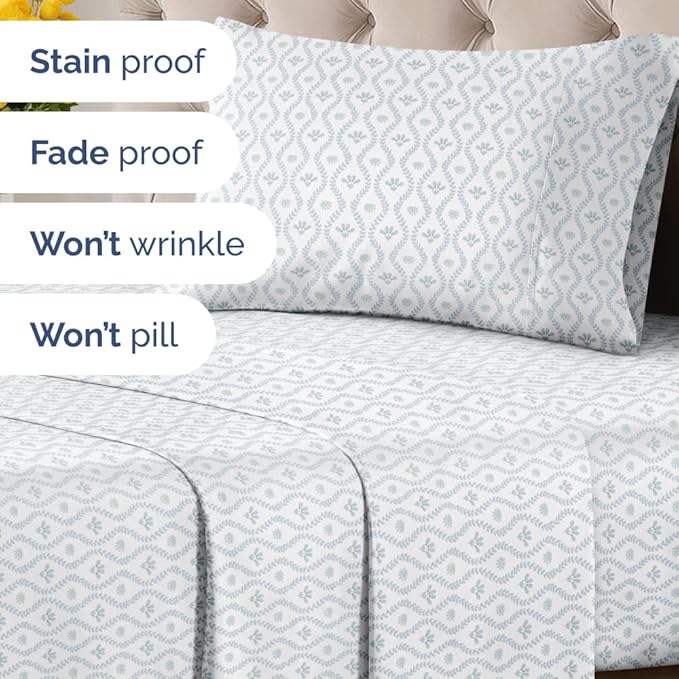 Floral Sheets - Damask Floral Bed Sheet Set - 1 Flat & 1 Fitted & 1 Pillowcase w/ Deep Pockets - Comfy, Wrinkle & Fade Free Boho Botanical Bedding - Ultra-Soft, Breathable and Cooling - Twin Size