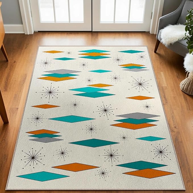 3x5 Mid Century Modern Rug for Entryway Living Room Bedroom Dining Room Atomic Retro Entry Rug Door Mat Indoor Entrance Non-Slip, Machine Washable Carpet Doormat
