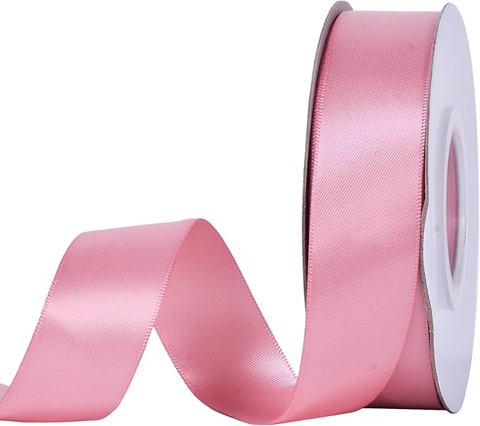YAMA Dusty Pink Double Faced Satin Ribbon 1 Inch 25 Yards Dusty Pink Ribbon for Crafts Bows Flower Bouquet Wedding Home Decor Gift Wrapping