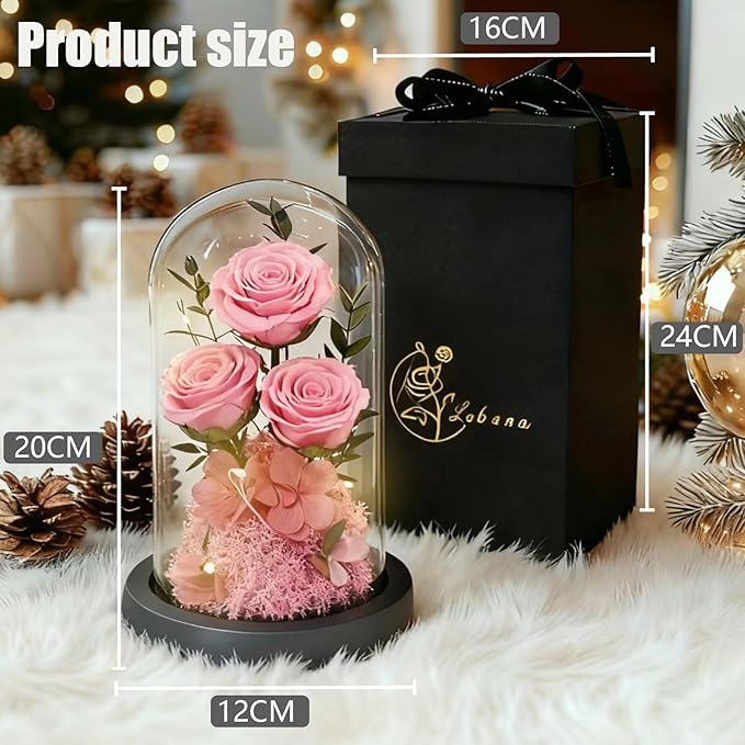 Birthday Gifts for Women Mom Fresh Flowers for Delivery Prime Forever Preserved Rose in Glass Dome Gifts for Her Girlfriend Grandma Daughter Wife Valentines Mothers Day Christmas Anniversary-Pink