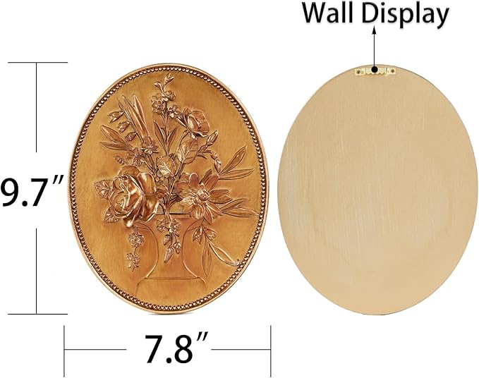 SIKOO Vintage Wall Sculptures Gold Flower Wall Art Hand Painted Ornate Wall Hanging Decoration Antique Pediment Wall Statue Ornament Decor Gallery for Kitchen Bedroom Living Room,Gold