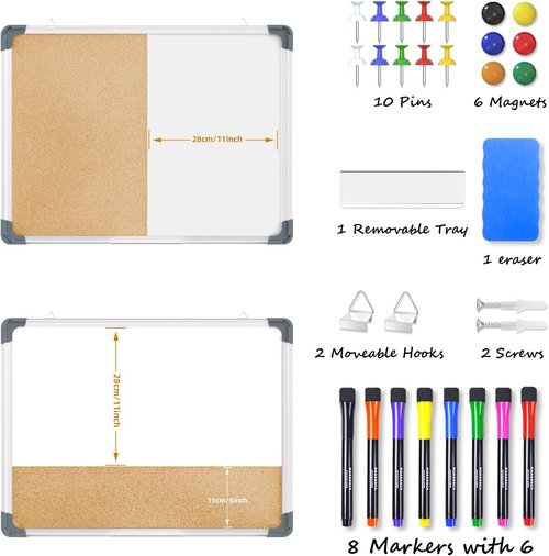 Cork Board & White Board Combo by [Brand Name] - 24x18 Inch for Office, Home & School | Includes Markers & Eraser