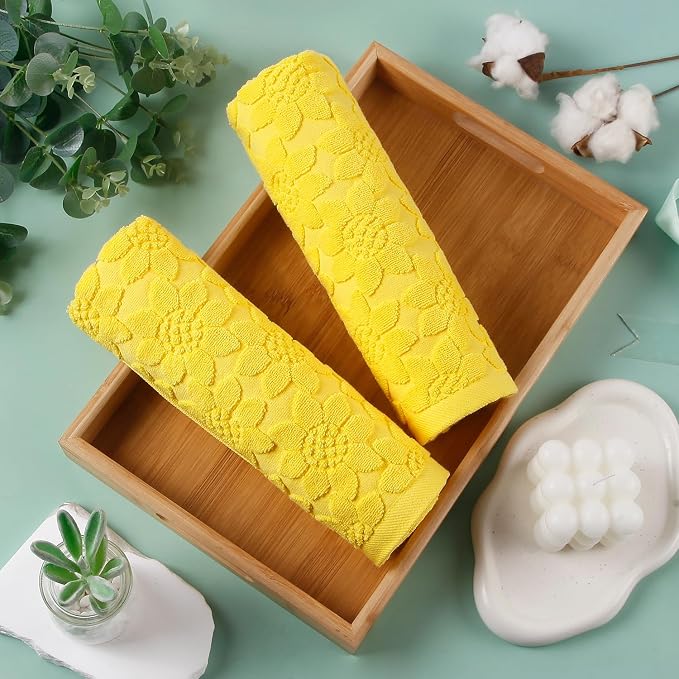 Quera 2 Pack Hand Towels Spring Summer Yellow Sunflower Farmhouse Cotton Bathroom Decorative Towels Set for Drying, Cleaning, Cooking, Holiday 13.7'' x 29.5''