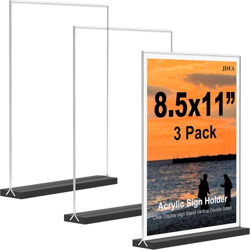 Skiennix Acrylic Sign Holder - Black Base Desktop Display for Homes, Restaurants & Offices | 3 Pack