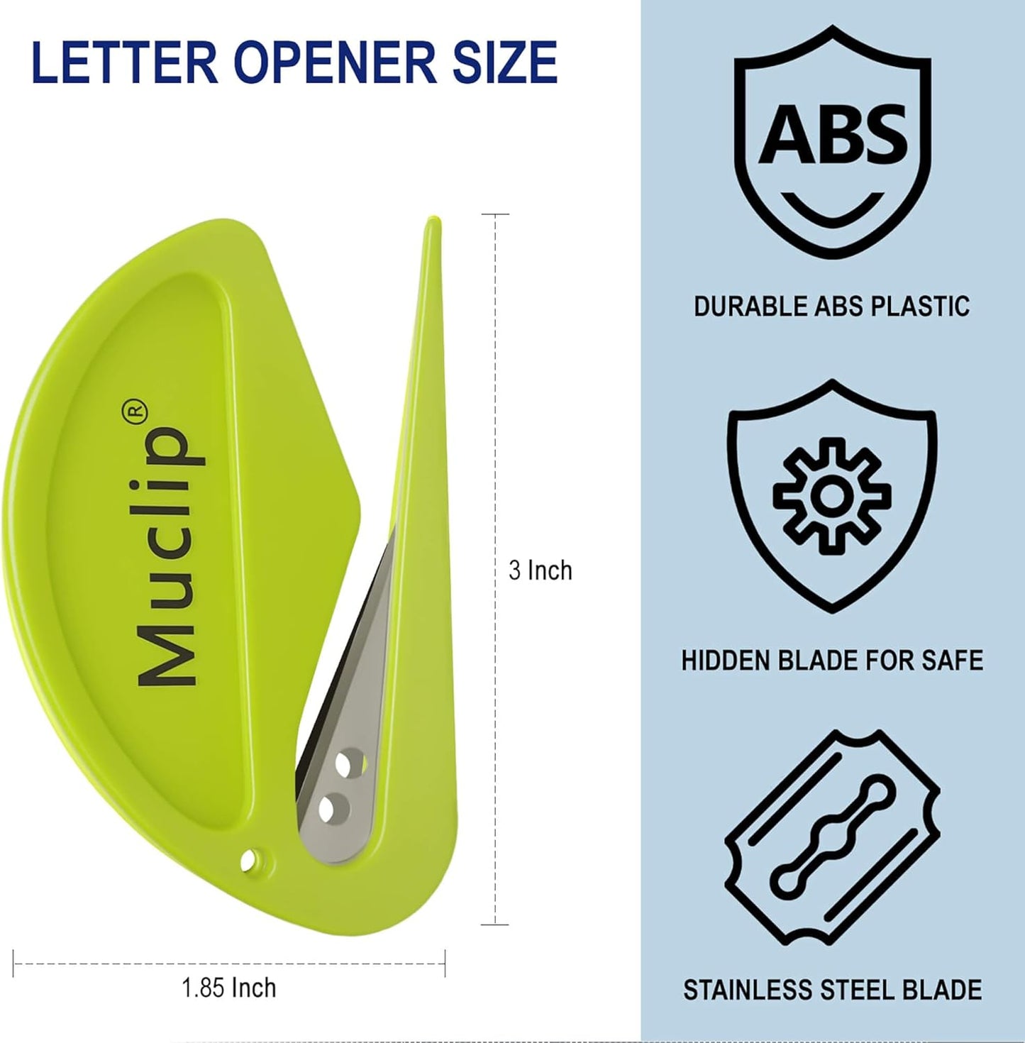 Skiennix Safety Letter Opener - Ergonomic ABS Grip with Hidden Stainless Steel Blade | 3-Pack in 3 Colors for Home & Office Use