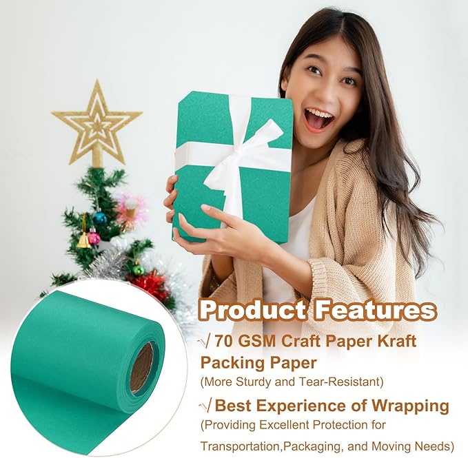 PATIKIL Wrapping Paper, 15" x 394"(33') 70 GSM Craft Paper Roll Kraft Packing Paper for Poster Bulletin Board, Gift Wrapping, Grass Green