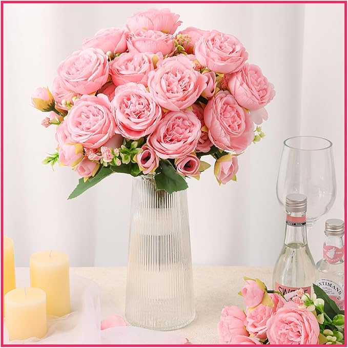Olgaa 12 Bundles Peonies Artificial Flowers Artificial Peonies Silk Flowers Bulk Fake Peony Bouquet for Bridal Shower Decorations Wedding Table Centerpiece (Light Pink)