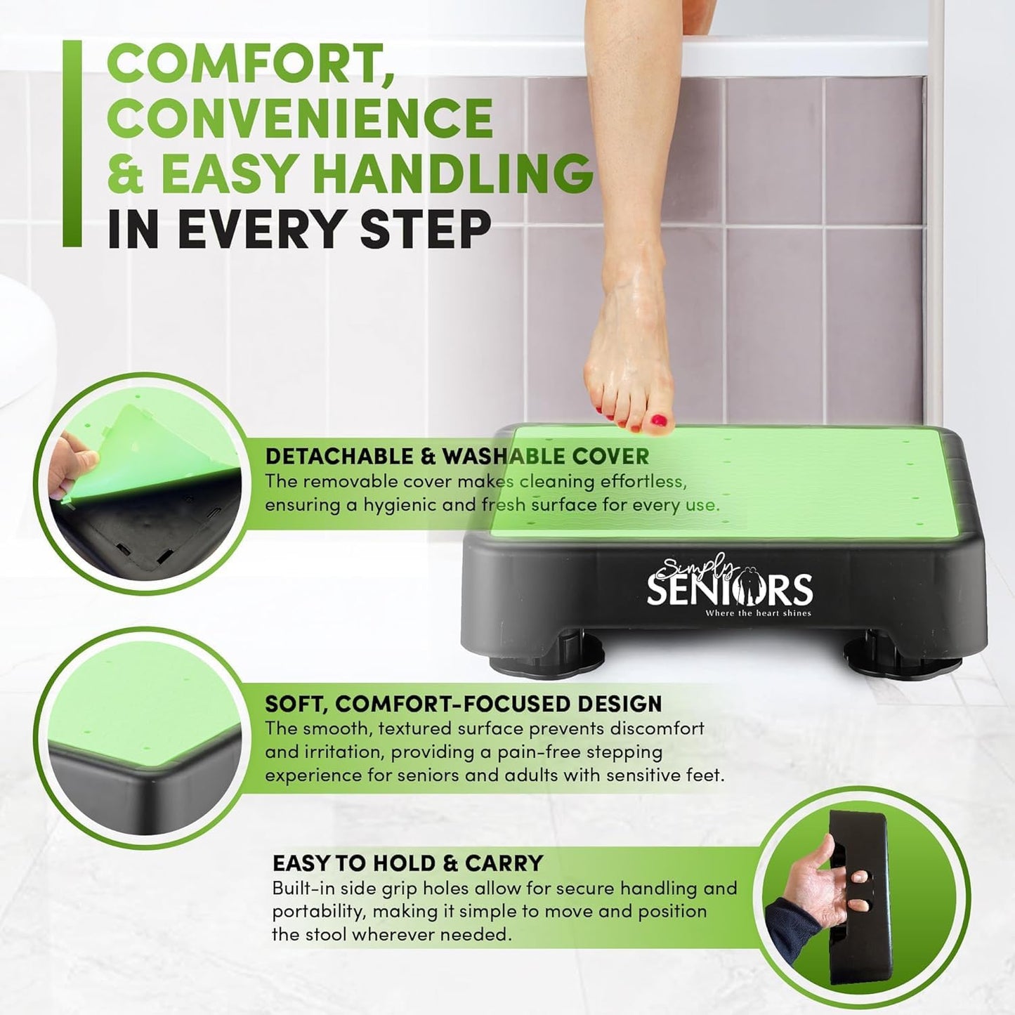 Small Step Stools for Adults - Portable Heavy-Duty Mobility Aid for Seniors | Noctilucent Design for Easy Access