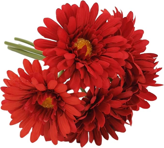 TOPIA Artificial African Daisies Flowers African Daisy Silk Flowers Artificial Gerbera Daisies Pack of 10 (Red)