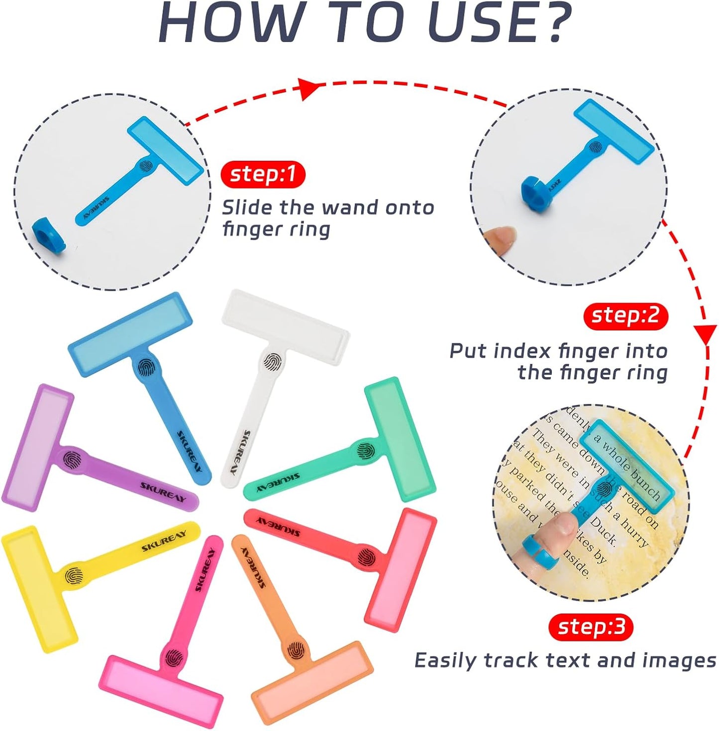 Skiennix Guided Reading Strips - Colorful Dyslexia Tools for Kids | 12 PCS Finger Trackers for Early Readers