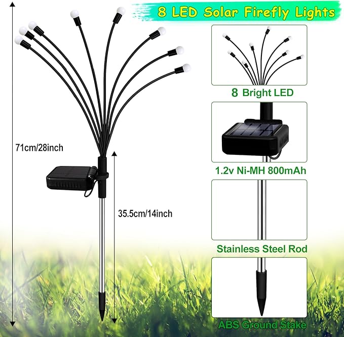 Kohlrabi Solar Halloween Lights Outdoor, 10 Pack 80 LED Green Firefly Lights Waterproof, Sway by Wind, Solar Wind Swaying Light for Yard Patio Backyard Garden Flower Bed Pathway Decoration