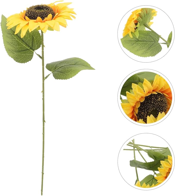 LOGOFUN 12PCS Realistic Sunflowers Artificial Flowers with Stems for Home Garden Decor Wedding Festival Party Arrangement