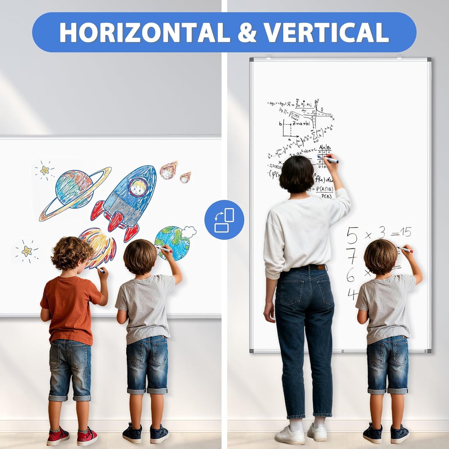 WALGLASS Double-Sided Dry Erase Board - 72" x 48" Magnetic Whiteboard with Silver Aluminium Frame for Home, School, Office