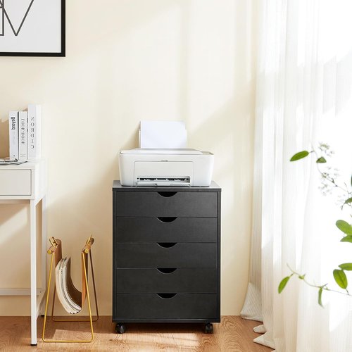 Regine Switzerland 5-Drawer Mobile File Cabinet - Rolling Vertical Storage with Wheels | Black Finish