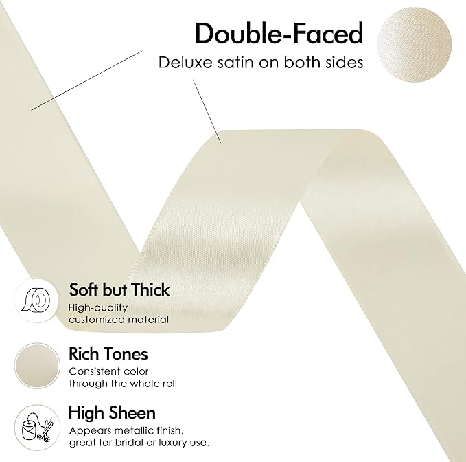 MEEDEE Ivory 1 Inch Ribbon Lux Double Faced Satin Ribbon by 50 Yards Polyester Cream Ribbons Ivory Wrapping Ribbons for Crafts, Satin Wedding, Flower Bouquet, Holiday Decorating