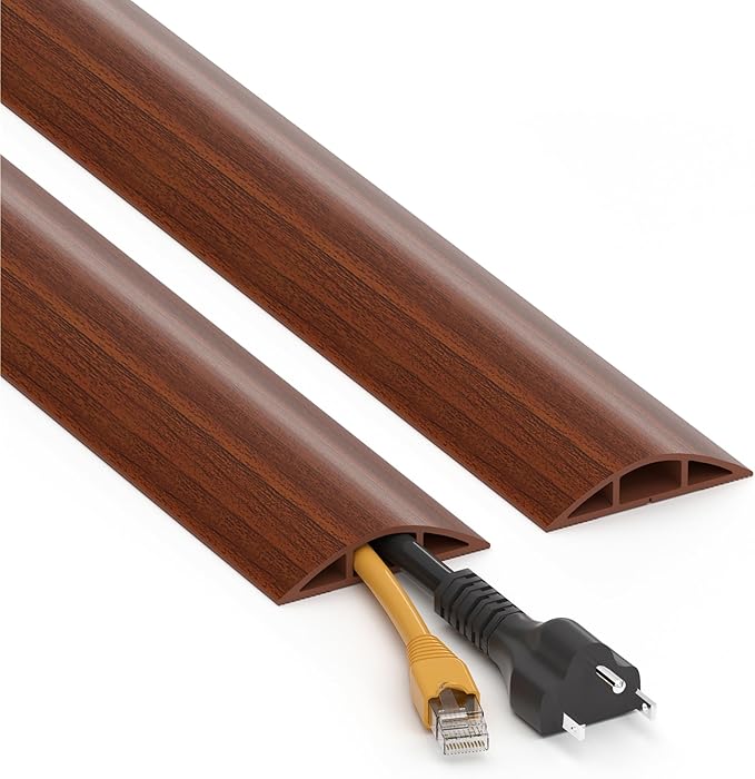 Floor Cord Cover 6ft, Brown Walnut Wood Cord Hider Floor Hide Extension Cords, Floor Cable Management Floor Cable Cover Wire Covers for Cords, Cable Protector Cord Cavity W0.6in x H0.32in