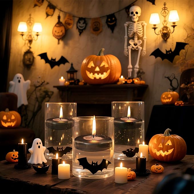 3 inch Floating Candles 36 Packs Black Floating Candles 8-9 Hours Floating Candle for Centerpieces 3” Water Candles for Cylinder Vases, Pool, Wedding, Party