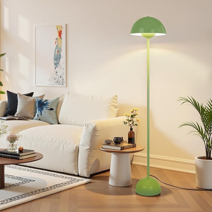 Coucrek Floor Lamp for Living Room, 66'' Tall Industrial Standing Lamp with Unique Reflecting Shade, Mid Century Modern Ambient Light for Bedroom Office Corner, Pastel Green