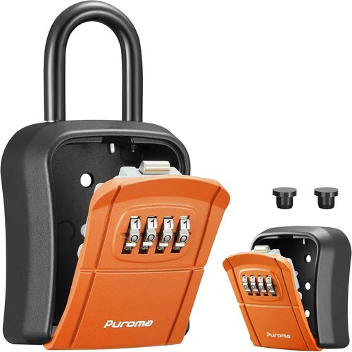 Puroma Key Lock Box - Portable Wall-Mounted Combination Safe for House Keys | Resettable Code, Orange