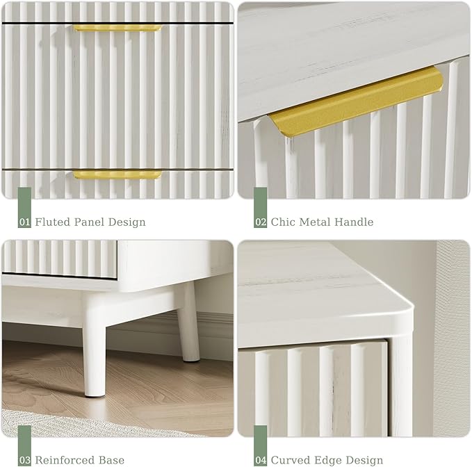 LYNSOM Fluted 8 Drawer Dresser for Bedroom, 55" Wide Modern Chest of Drawers with Curved Profile Design and Metal Handles, Wood Dresser TV Stand & Storage Organizer for Bedroom, Hallway, White