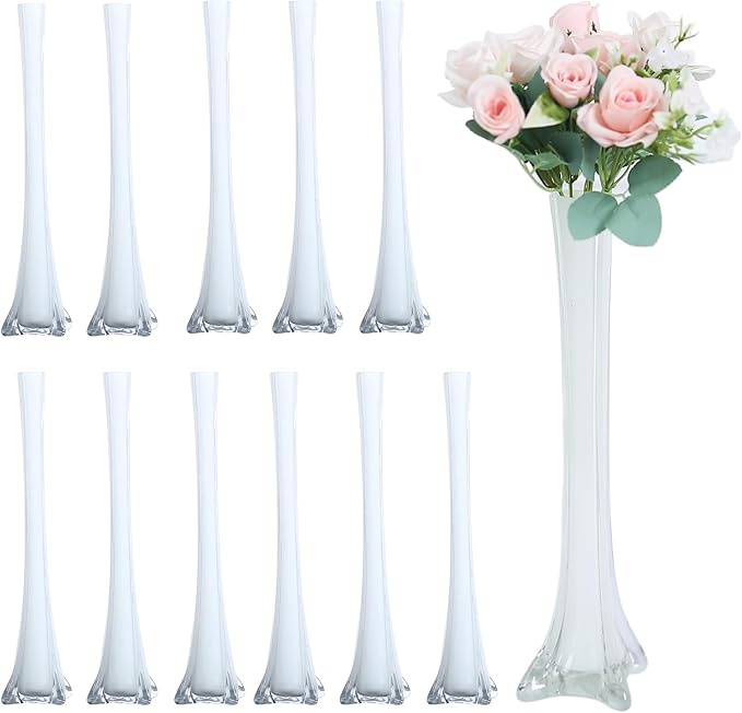 Craft And Party, Pack of 12, Eiffel Tower Vases Centerpiece for Flower, Wedding, Decoration. (16", White)