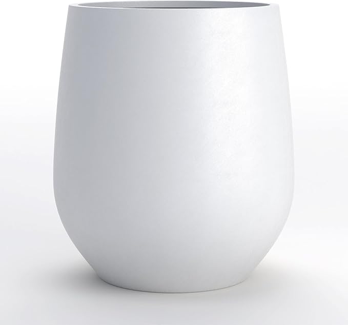 DTY Signature Mount Wilson Modern Indoor Outdoor Fiberstone Tapered Planter, Lightweight, Weather Resistant Garden Pot with Drainage Hole & Rubber Plug, Planter for Christmas Decor - White, Small