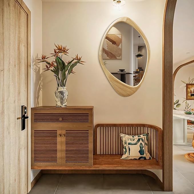 AAZZKANG Large Wall Mirror with Irregular Wood Framed 24"x16" Decorative Asymmetrical Hanging Mirrors for Bathroom Bedroom Living Room Entryway