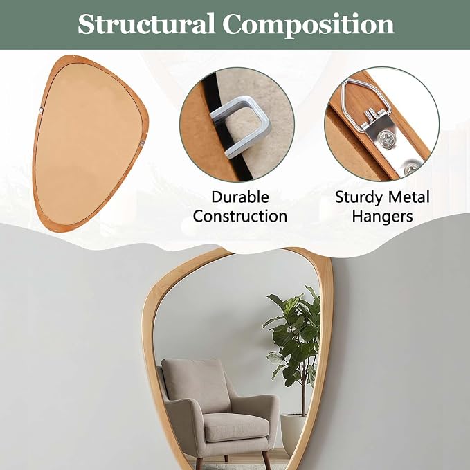 Majnesvon 20x30 Inch Asymmetrical Wall Mirror Wood,Rustic Irregular Shaped Vanity Mirror for Bathroom,Bedroom, Living Room, Entryway, Fireplace,Wall Decor,Solid Wooden Frame (Oak, 20"x30" Inch)